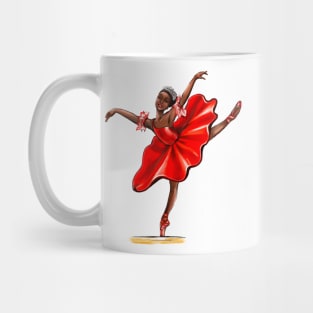 Ballet in red pointe shoes 2, dress and crown - ballerina doing pirouette in red tutu and red shoes  - brown skin ballerina dancing Mug